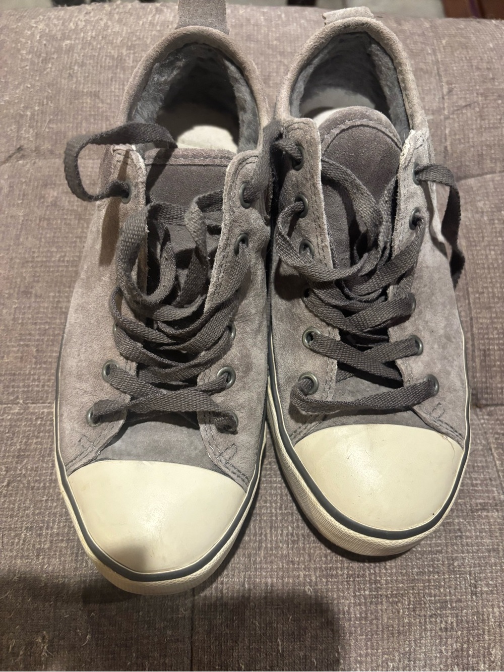 UGG Kids Gray Suede High-Top Sneakers with Cream Soles - Picture 2 of 7